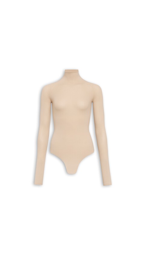 ALA&Iuml;A HIGH NECK SECOND-SKIN KNIT BODYSUIT BEIGE - View 2