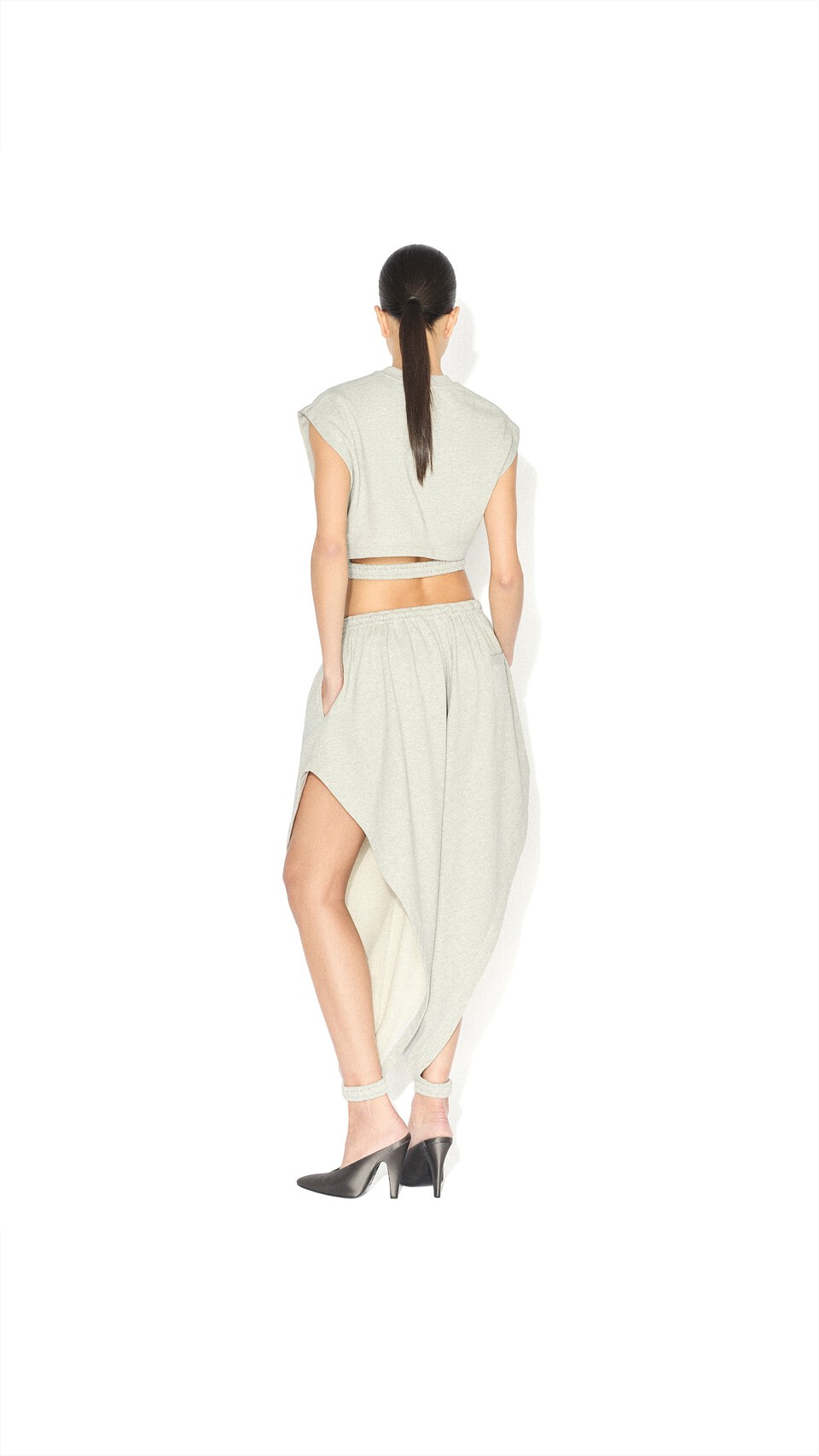 ALA&Iuml;A FLEECE JERSEY CROP TOP MIXED GREY - View 3