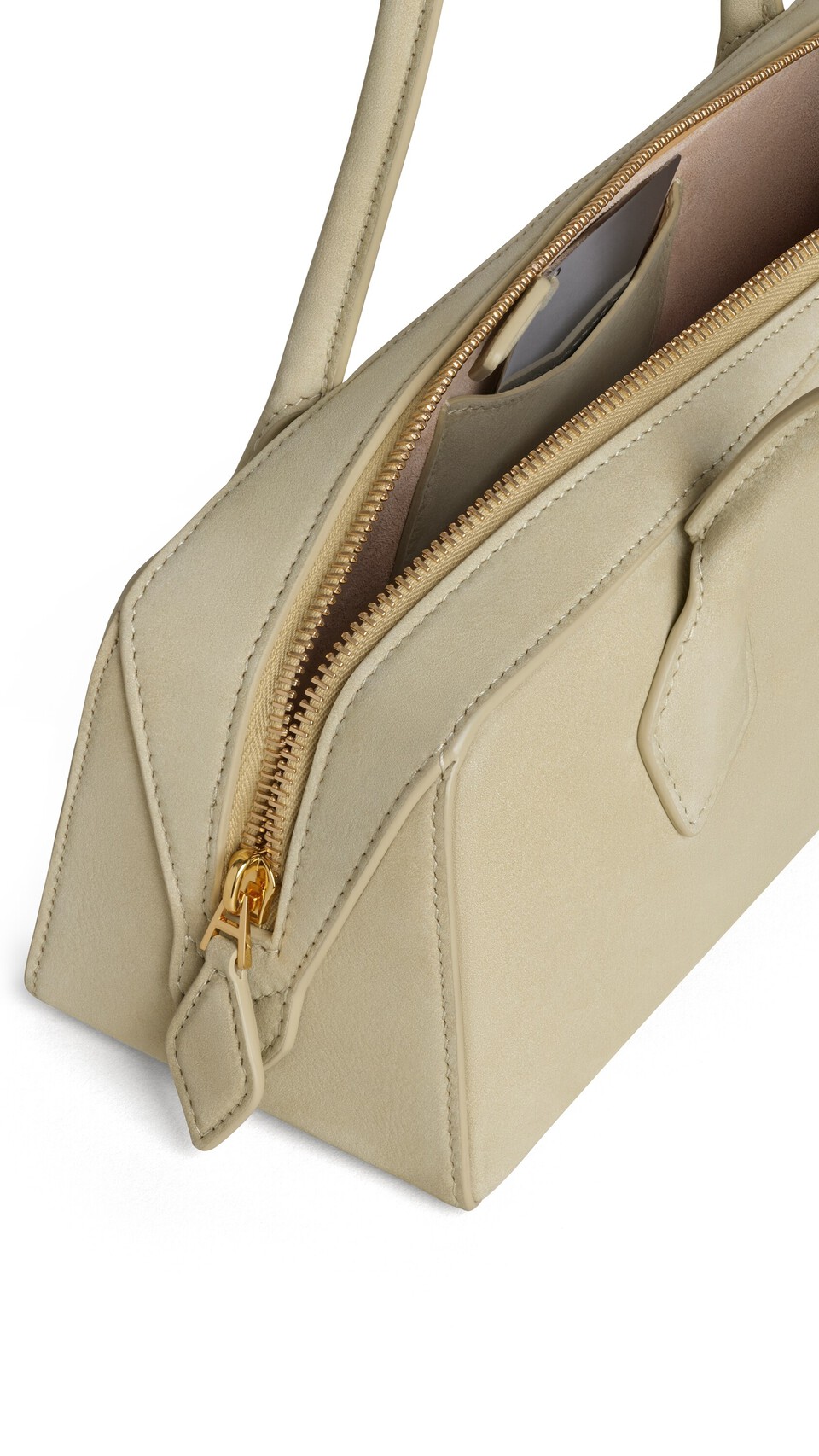ALA&Iuml;A LE TECKEL MEDIUM BAG IN NUBUCK ALMOND GREEN - View 3