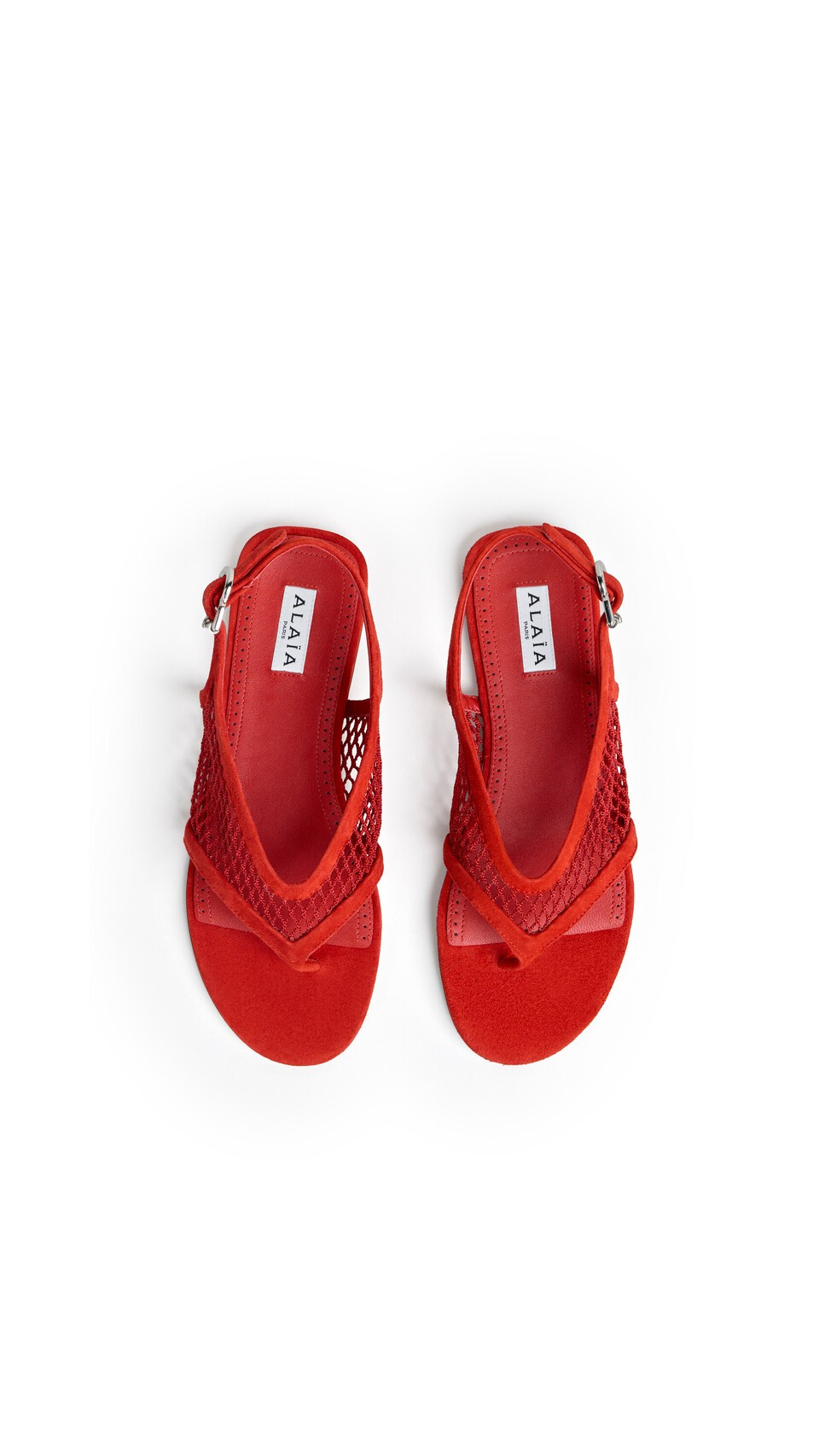 ALA&Iuml;A FISHNET THONG SANDALS IN SUEDE BURNT ORANGE - View 4