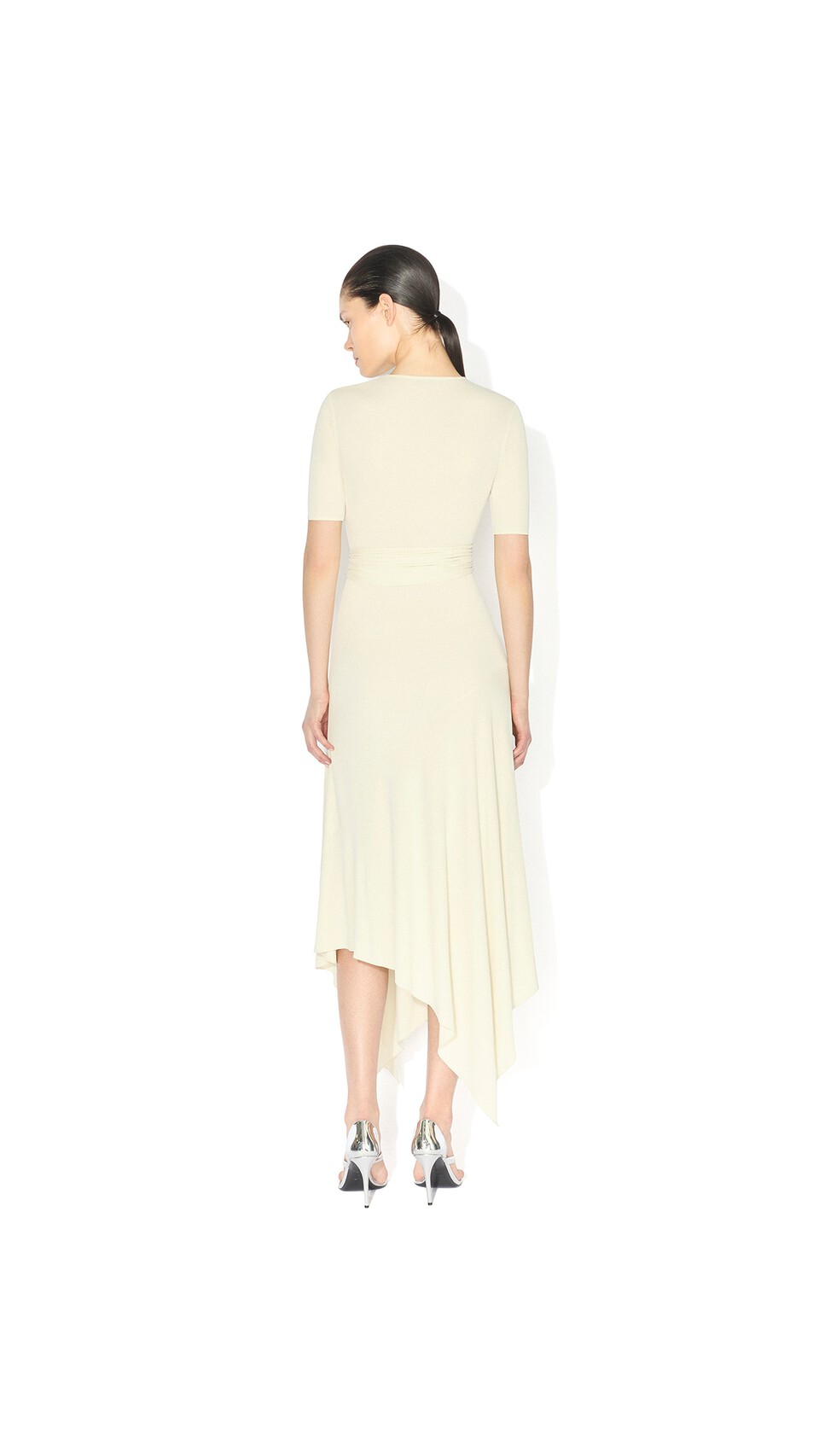 ALA&Iuml;A BELTED JERSEY DRESS CREAMY WHITE - View 3
