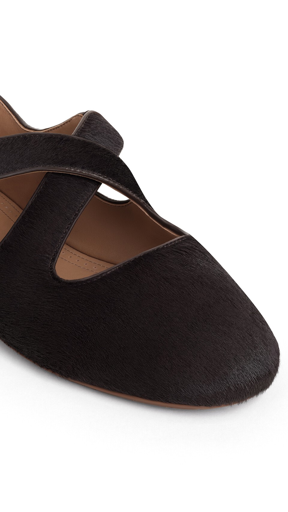 ALA&Iuml;A CRISS CROSS BALLET FLATS IN HAIRCALF CHOCOLATE - View 3
