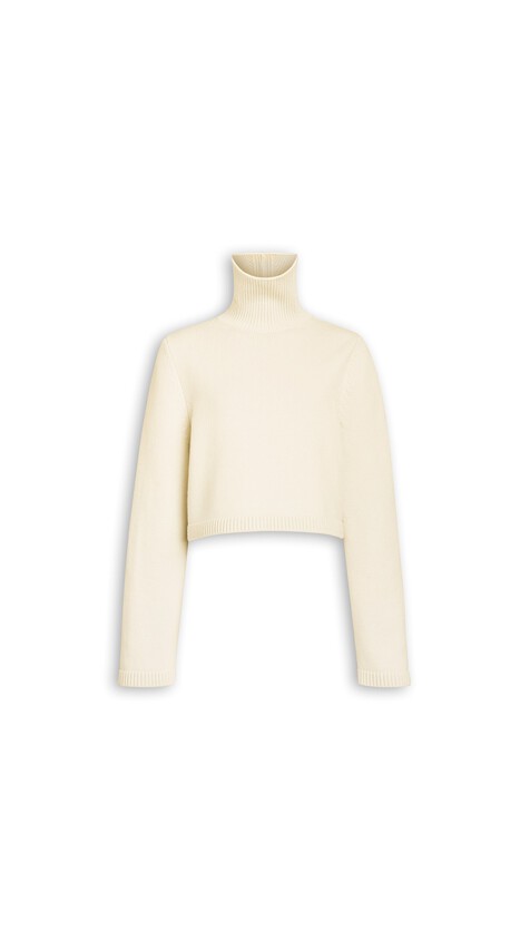 ALA&Iuml;A CASHMERE KNIT CROPPED JUMPER NATURAL WHITE
