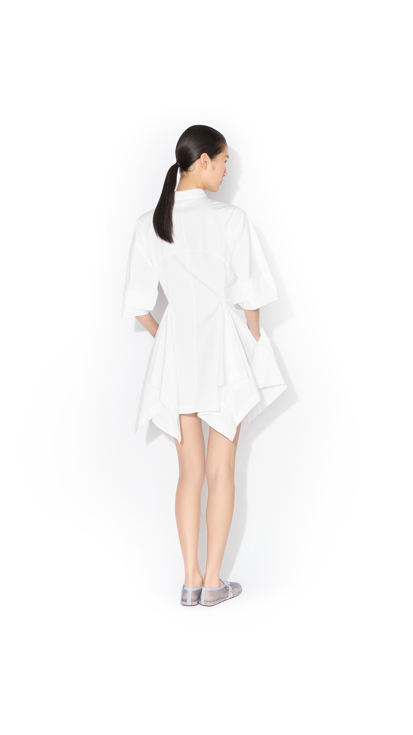 ALA&Iuml;A PANELLED POPLIN DRESS WHITE - View 3