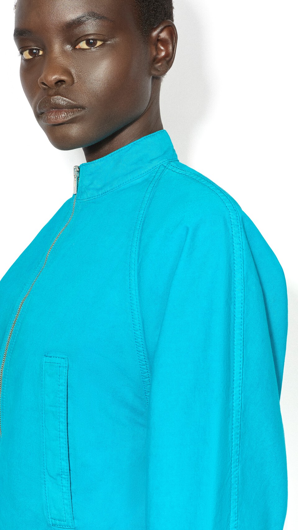 ALA&Iuml;A ROUND DENIM JACKET TURQUOISE - View 4