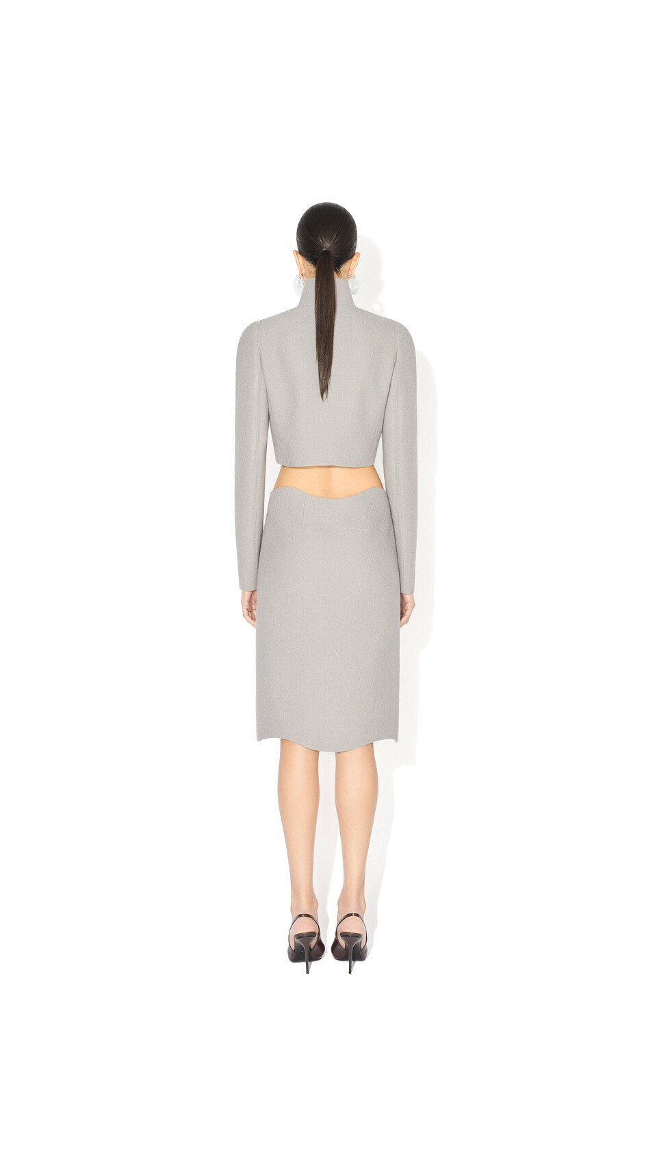 ALA&Iuml;A CURVED WOOL CREPE SKIRT GREY - View 3