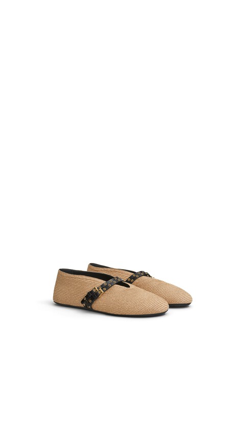 ALA&Iuml;A BALLET FLATS IN PAPER STRAW NATURAL - View 2
