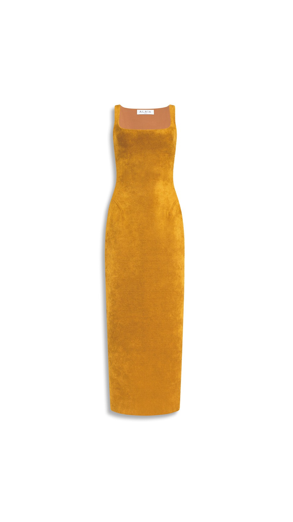 ALA&Iuml;A VELVET BODYCON DRESS OCHRE