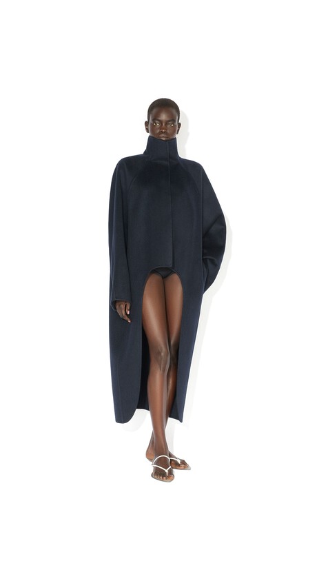 ALA&Iuml;A ASYMMETRIC DOUBLE FACE CACHMERE COAT MIDNIGHT - View 2