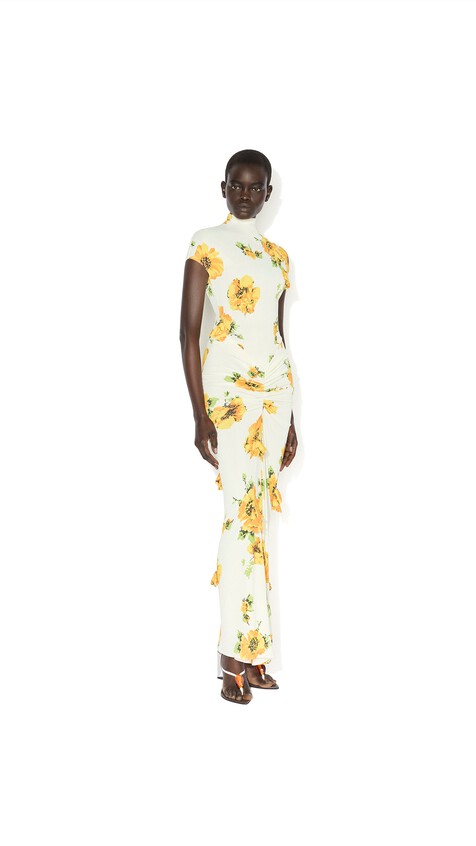 ALA&Iuml;A DRAPED PRINTED DRESS WHITE/YELLOW - View 2