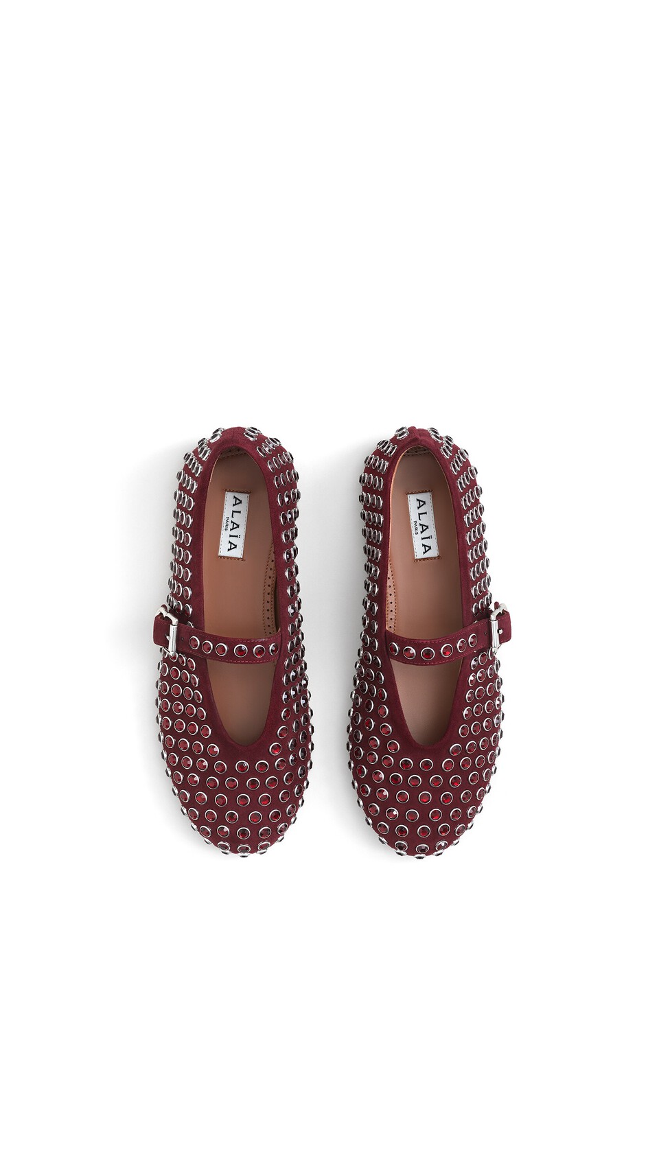 ALA&Iuml;A STRASS SUEDE BALLET FLATS GARNET RED - View 4