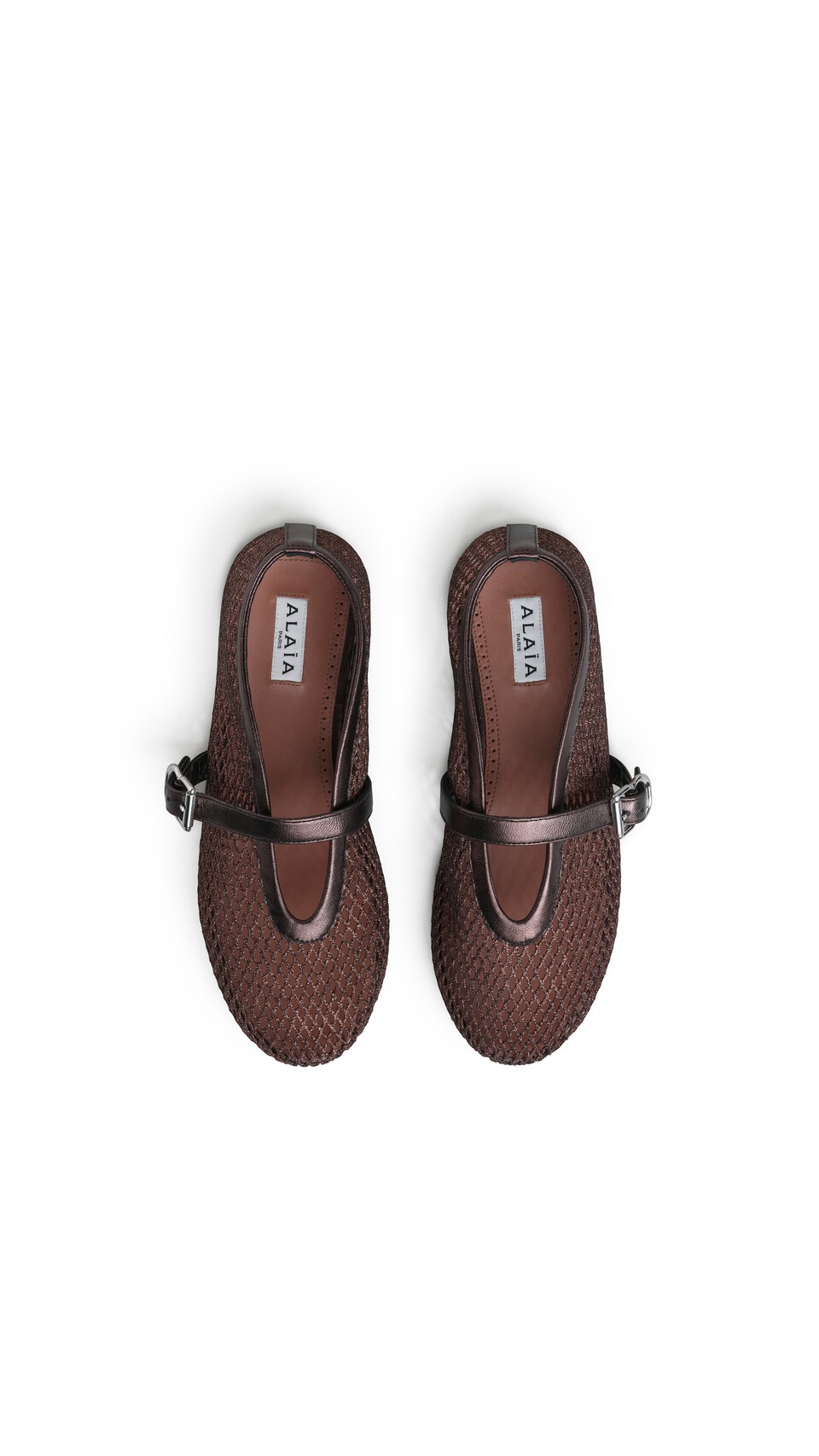 ALA&Iuml;A BALLET FLATS IN LAMINATED FISHNET BRONZE ECRU - View 4