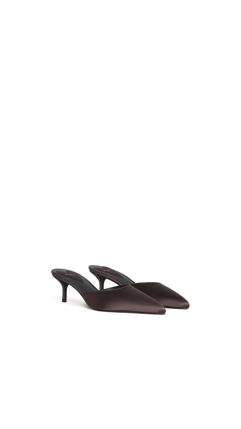 ALA&Iuml;A LE C&OElig;UR MULES IN SATIN DARK BROWN - View 2