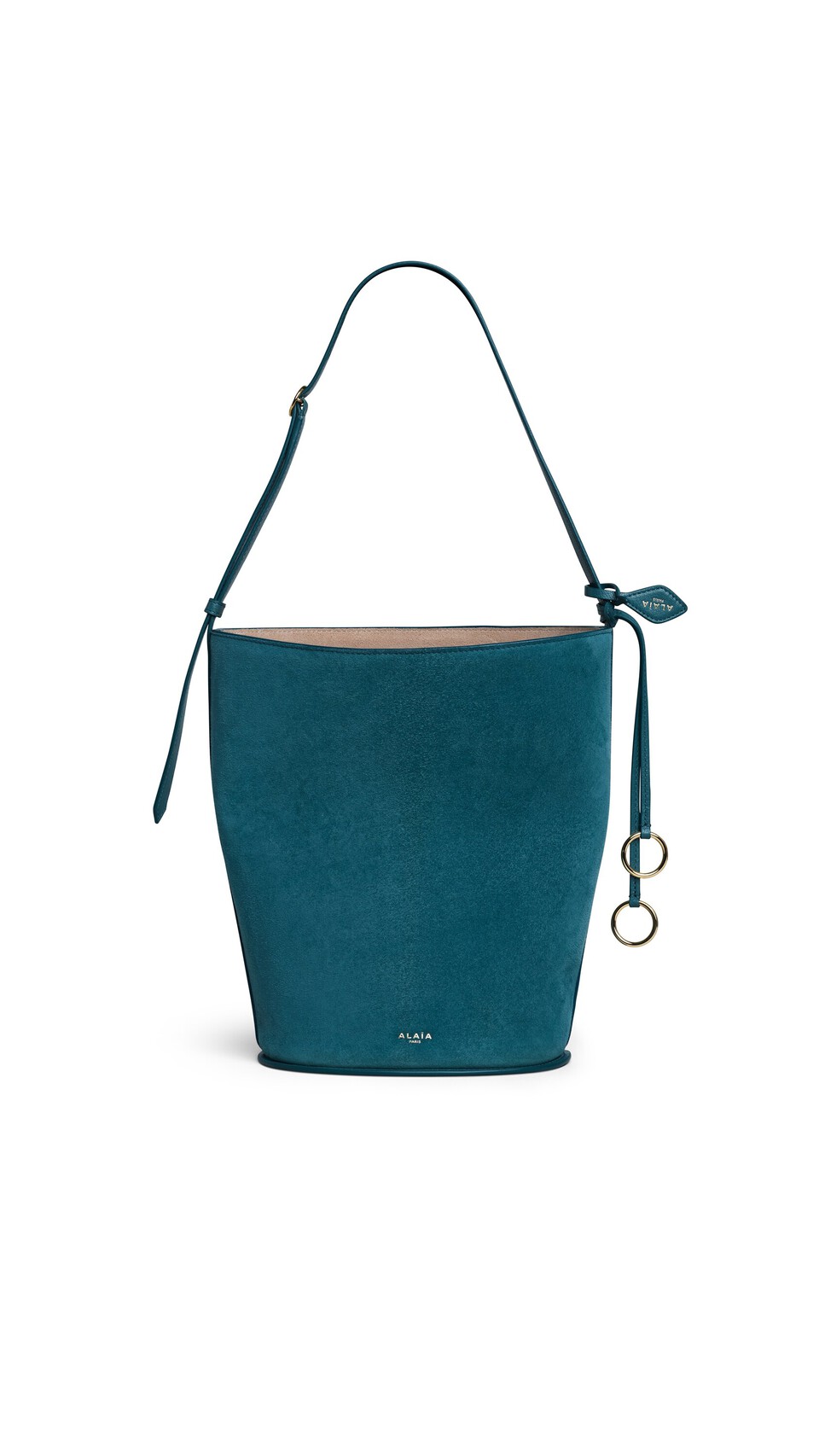 ALA&Iuml;A HIP SMALL BUCKET BI-MATERIAL BAG IN LEATHER GREEN GREY