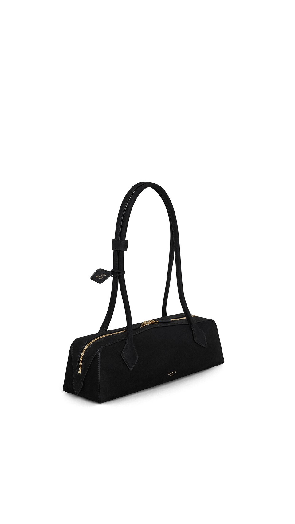 ALA&Iuml;A LE TECKEL MEDIUM BAG IN NUBUCK BLACK/GOLD - View 2
