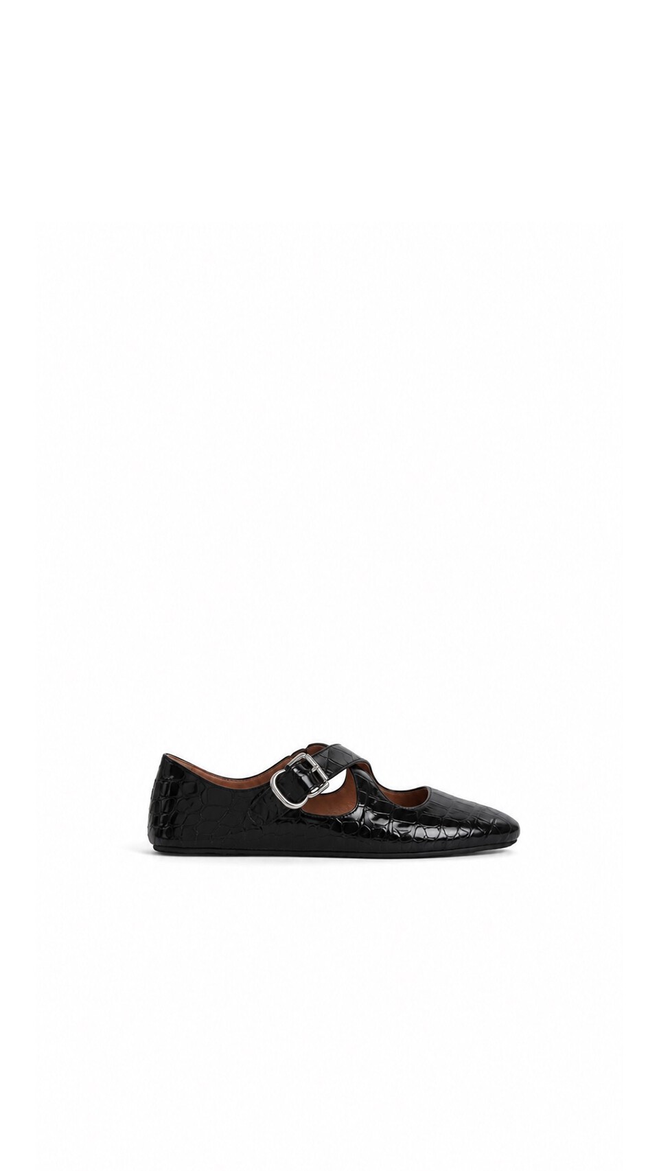 ALA&Iuml;A CRISS CROSS BALLET FLATS IN CROCODILE EMBOSSED CALFSKIN BLACK