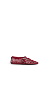CHERRY - ALA&Iuml;A BALLET FLATS IN FISHNET AND CROCODILE EMBOSSED CALFSKIN