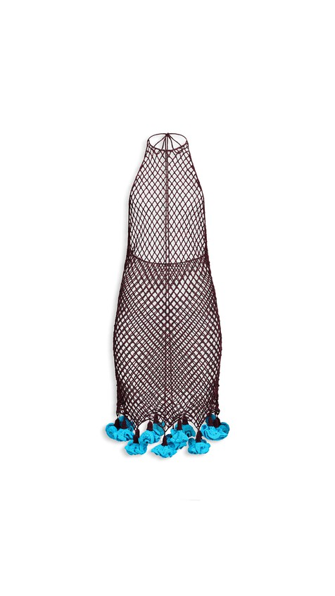 ALA&Iuml;A FLORAL CROCHET DRESS BURGUNDY/BLUE