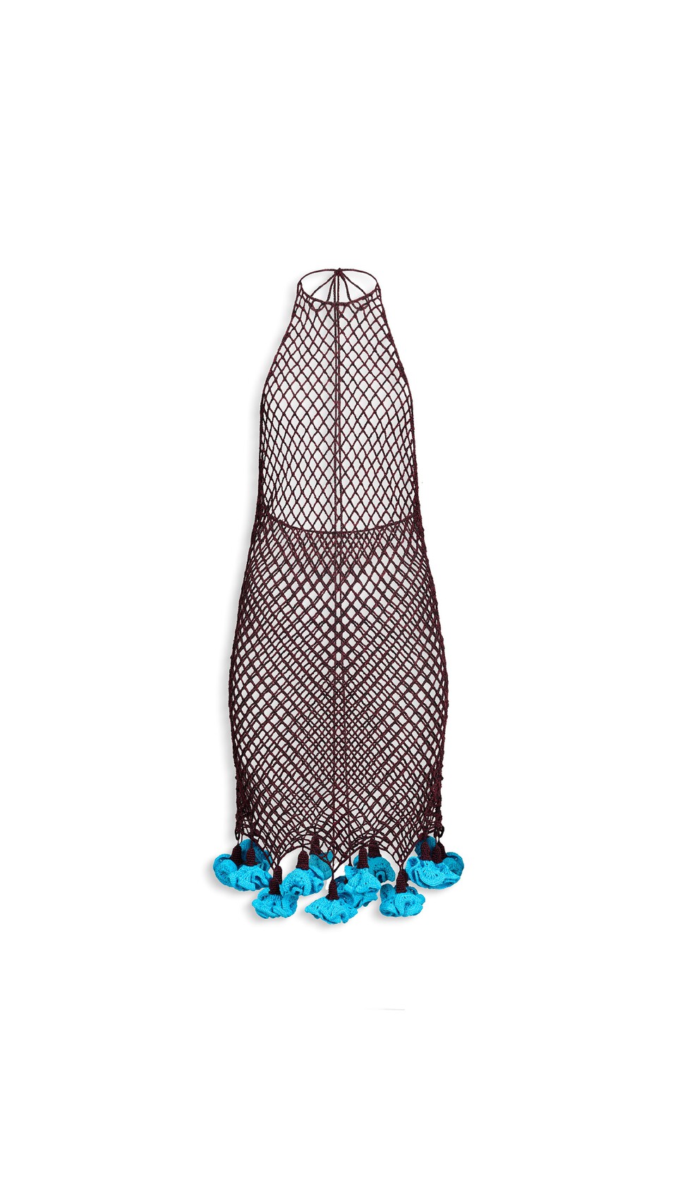 ALA&Iuml;A FLORAL CROCHET DRESS BURGUNDY/BLUE