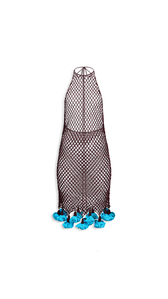 BURGUNDY/BLUE - ALA&Iuml;A FLORAL CROCHET DRESS
