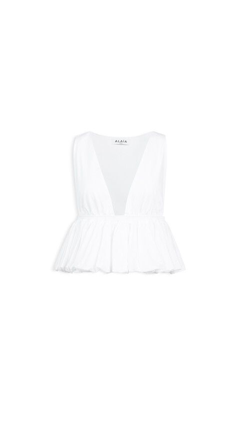 ALA&Iuml;A OPENWORK COTTON PEPLUM TOP WHITE