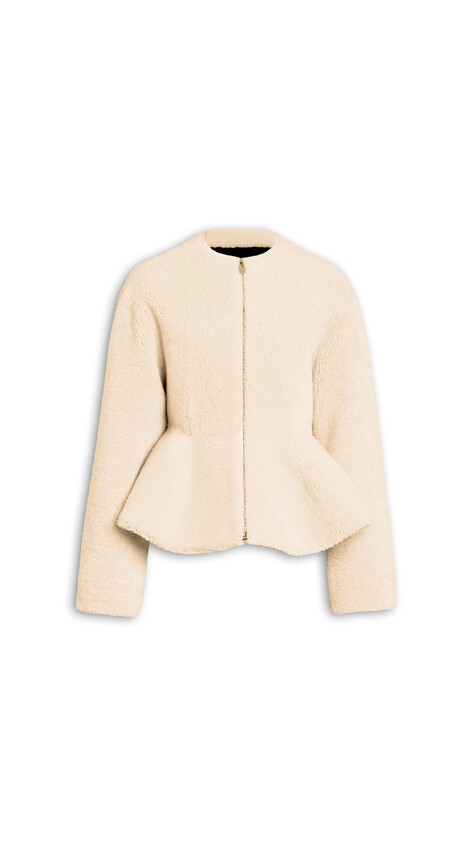 ALA&Iuml;A SHEARLING PEPLUM JACKET NATURAL