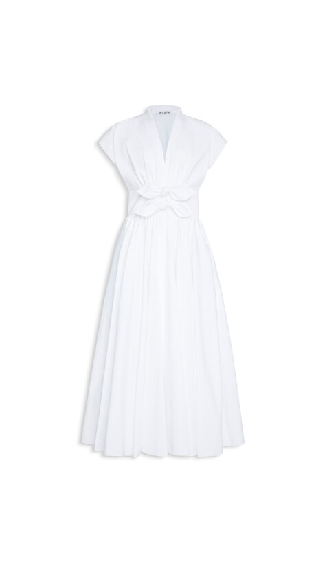 ALA&Iuml;A BELTED POPLIN DRESS WHITE