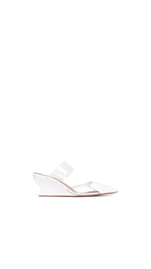 OPTICAL WHITE - ALA&Iuml;A LE COEUR WEDGE MULES IN PATENT LEATHER