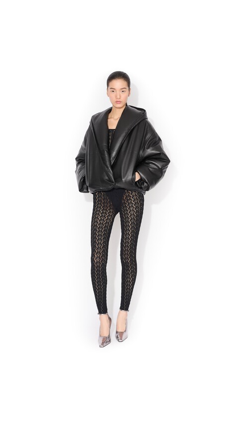 ALA&Iuml;A HOODED LEATHER BOMBER BLACK - View 2