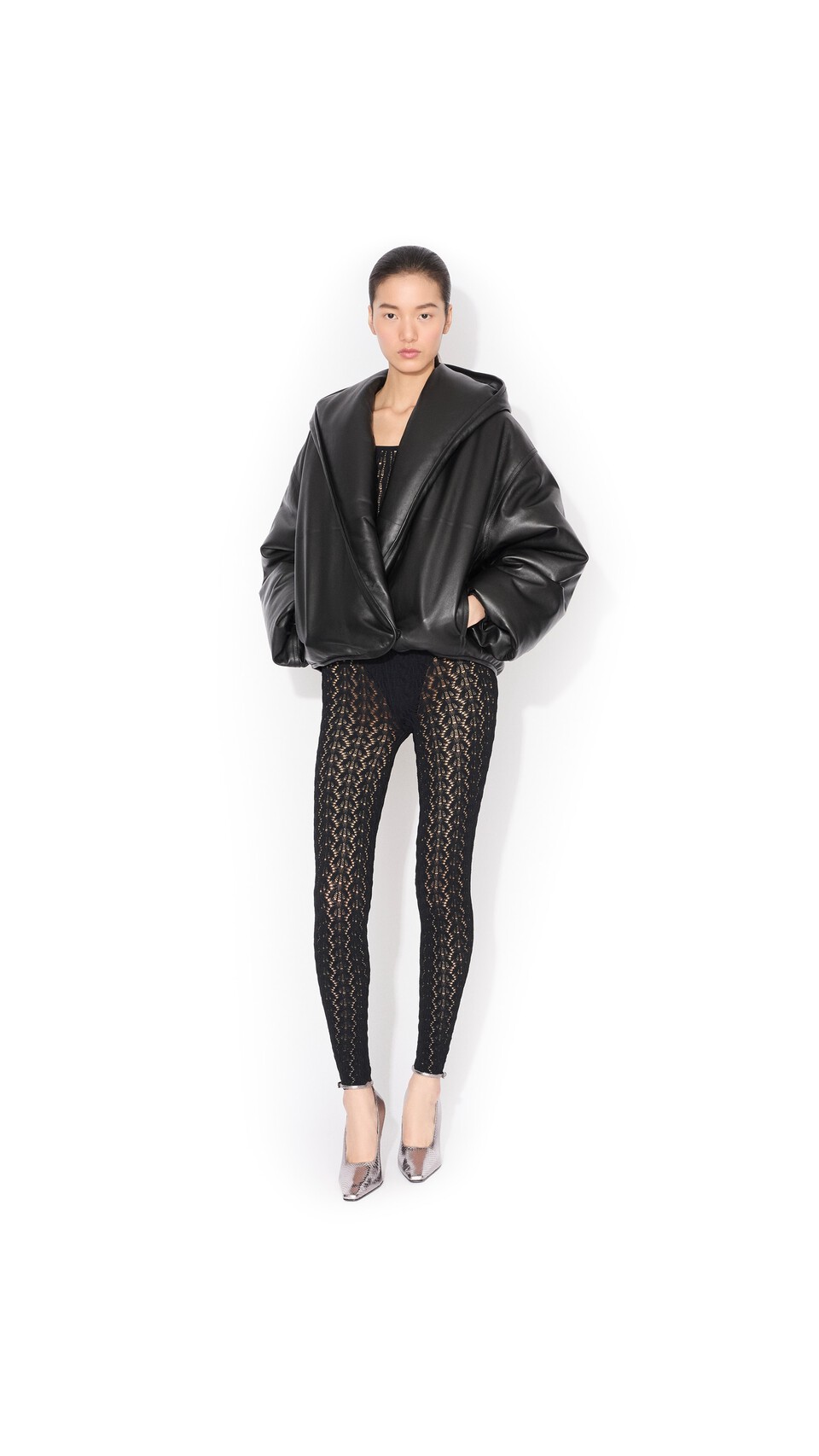 ALA&Iuml;A HOODED LEATHER BOMBER BLACK - View 2