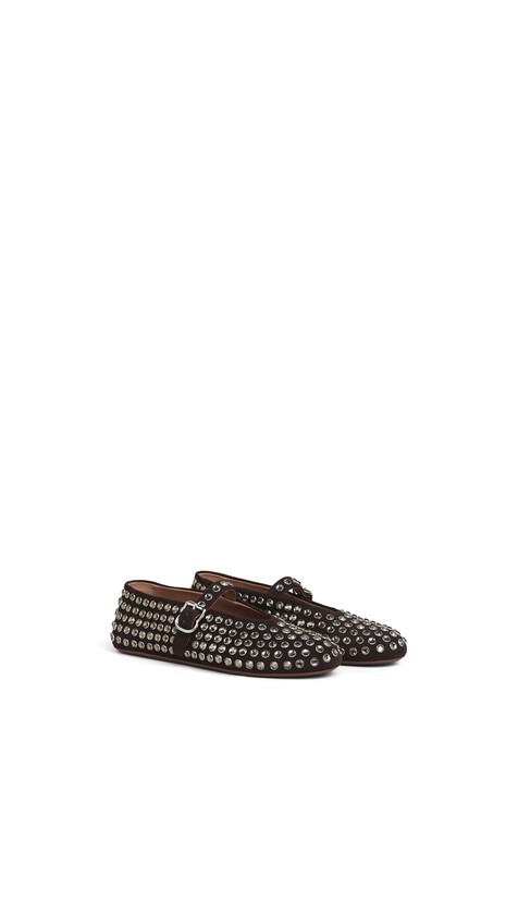 ALA&Iuml;A STRASS SUEDE BALLET FLATS DARK BROWN - View 2