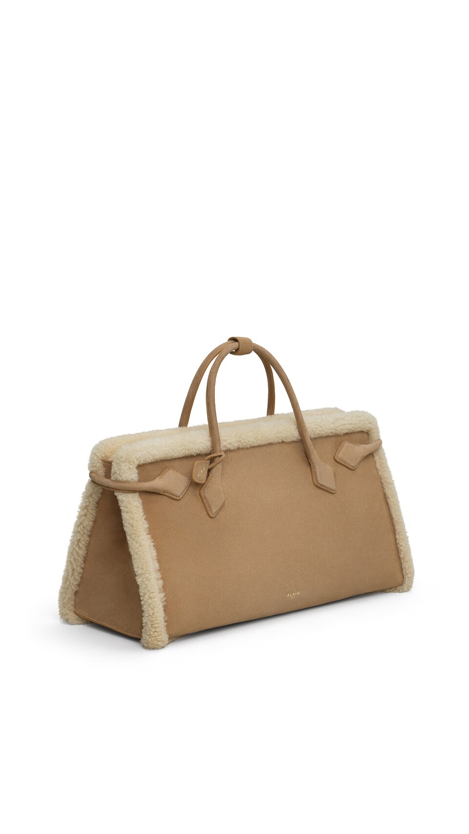 ALA&Iuml;A LE TECKEL TOTE BAG IN MERINO SHEARLING CAMEL - View 2