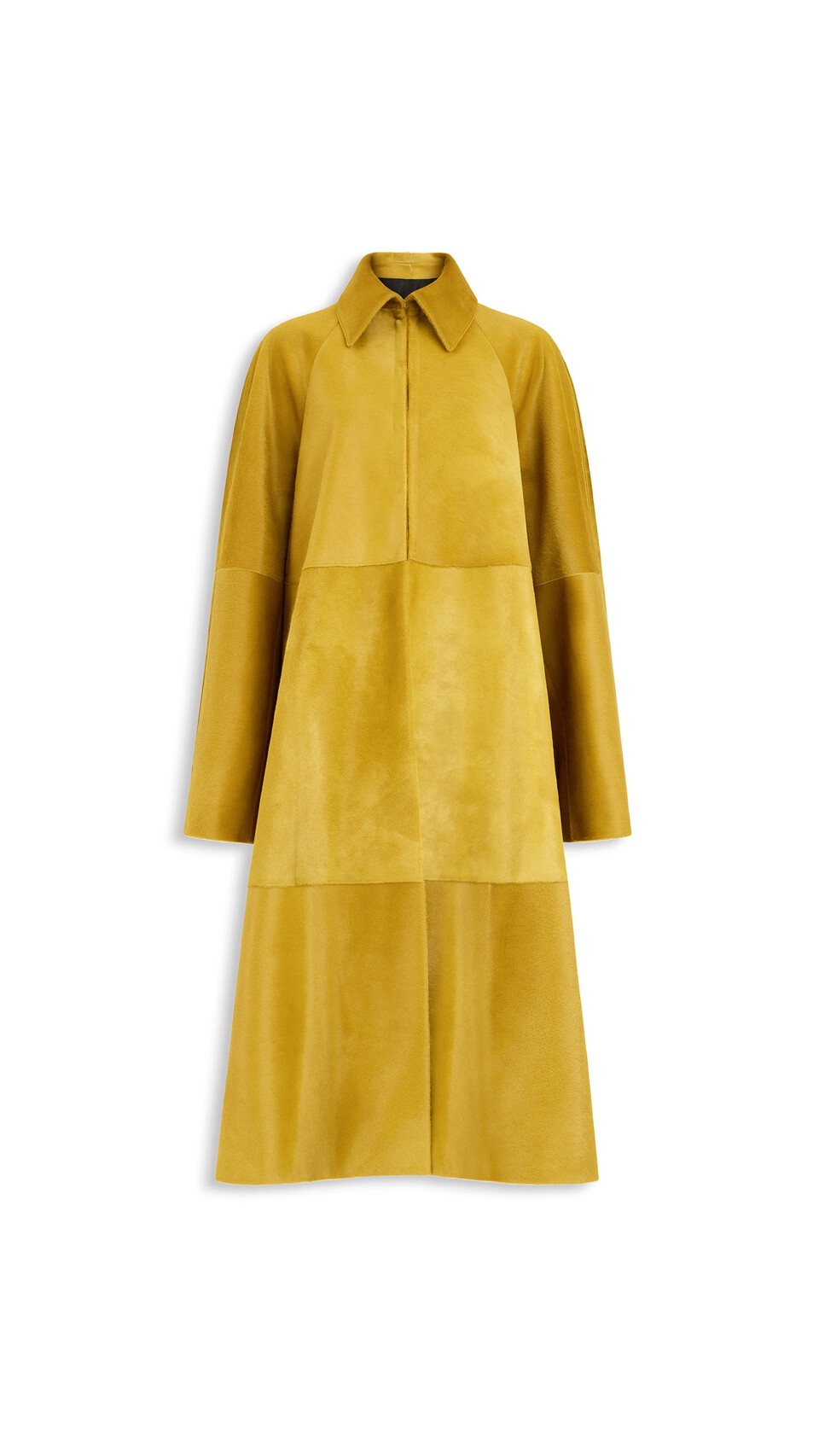 ALA&Iuml;A PONY CALFSKIN LONG A-LINE COAT PALE GREEN