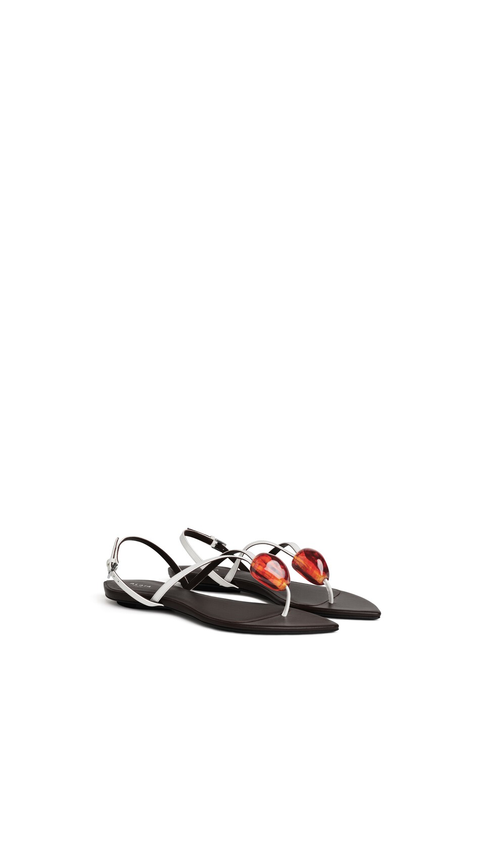 ALA&Iuml;A FLAT JEWEL SANDALS IN PATENT LEATHER OPTICAL WHITE - View 2