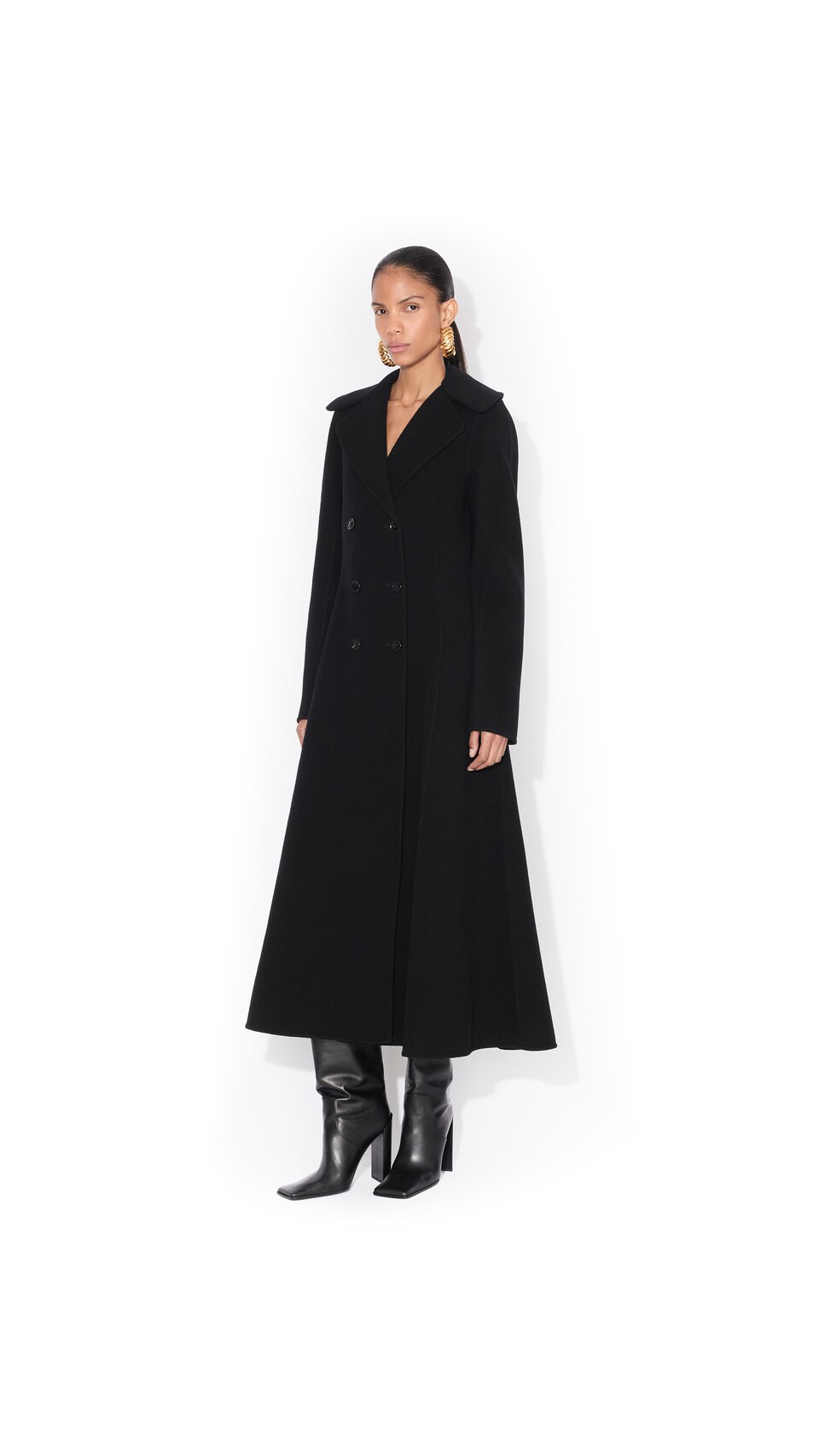 ALA&Iuml;A CINCHED WOOL COAT BLACK - View 2