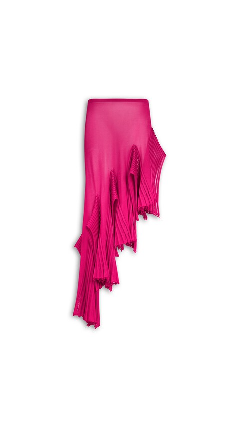 ALA&Iuml;A ASYMMETRIC LEAF GODET SKIRT BOUGAINVILLEA