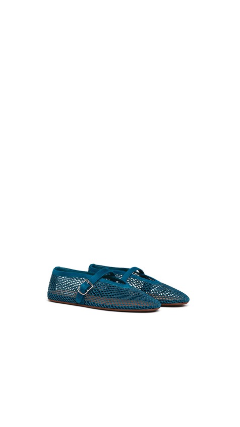 ALA&Iuml;A BALLET FLATS IN FISHNET AND SUEDE CHINA BLUE - View 2