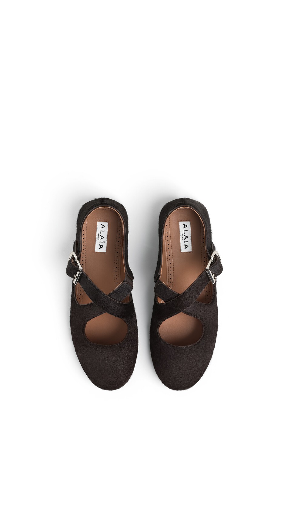 ALA&Iuml;A CRISS CROSS BALLET FLATS IN HAIRCALF CHOCOLATE - View 4