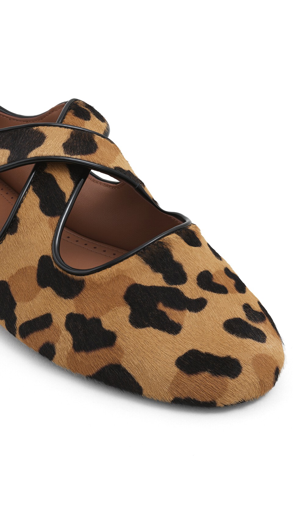 ALA&Iuml;A CRISS CROSS BALLET FLATS IN LEOPARD HAIRCALF BROWN - View 3