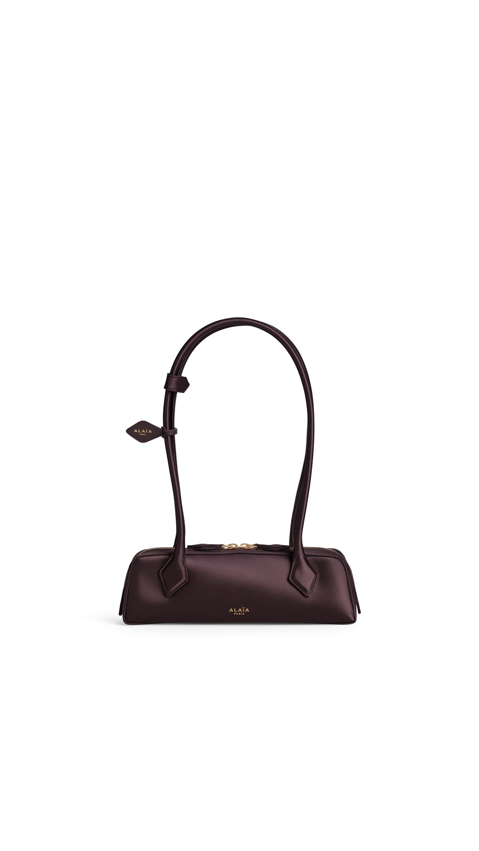 ALA&Iuml;A LE TECKEL SMALL BAG IN SATIN DARK BROWN