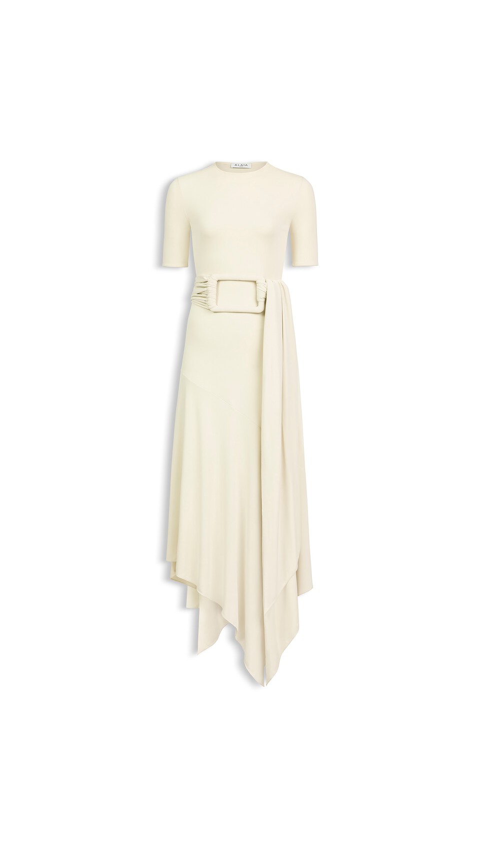 ALA&Iuml;A BELTED JERSEY DRESS CREAMY WHITE