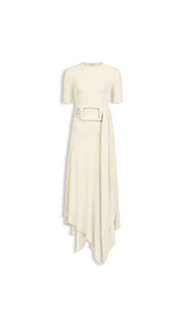 CREAMY WHITE - ALA&Iuml;A BELTED JERSEY DRESS
