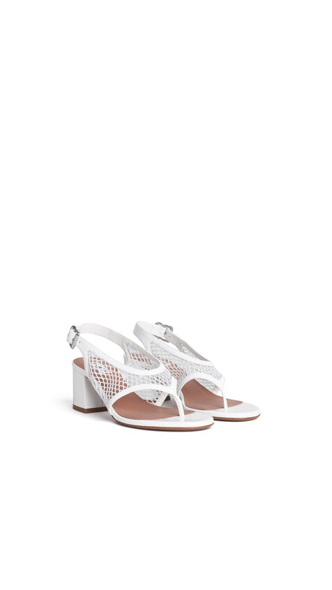 ALA&Iuml;A FISHNET HEEL SANDALS IN PATENT LEATHER OPTICAL WHITE - View 2