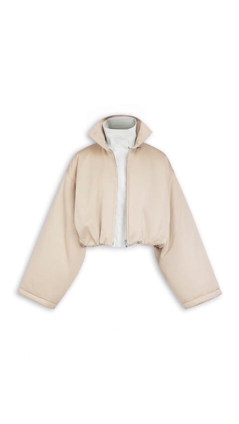 ALA&Iuml;A LAYERED COTTON BOMBER JACKET BEIGE - View 2