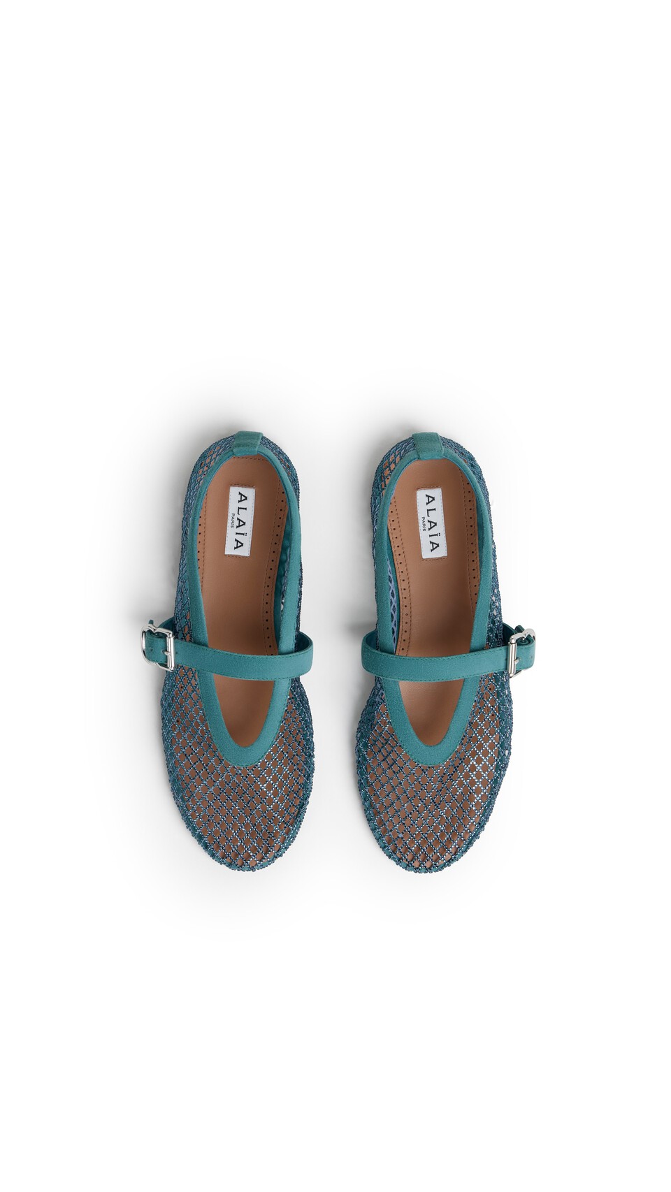 ALA&Iuml;A BALLET FLATS IN STRASS FISHNET GREEN GREY - View 4