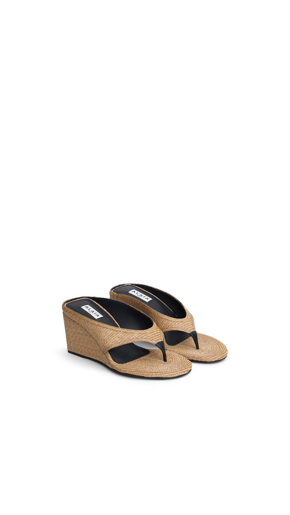 ALA&Iuml;A CUBE THONG MULES IN PAPER STRAW NATURAL - View 2