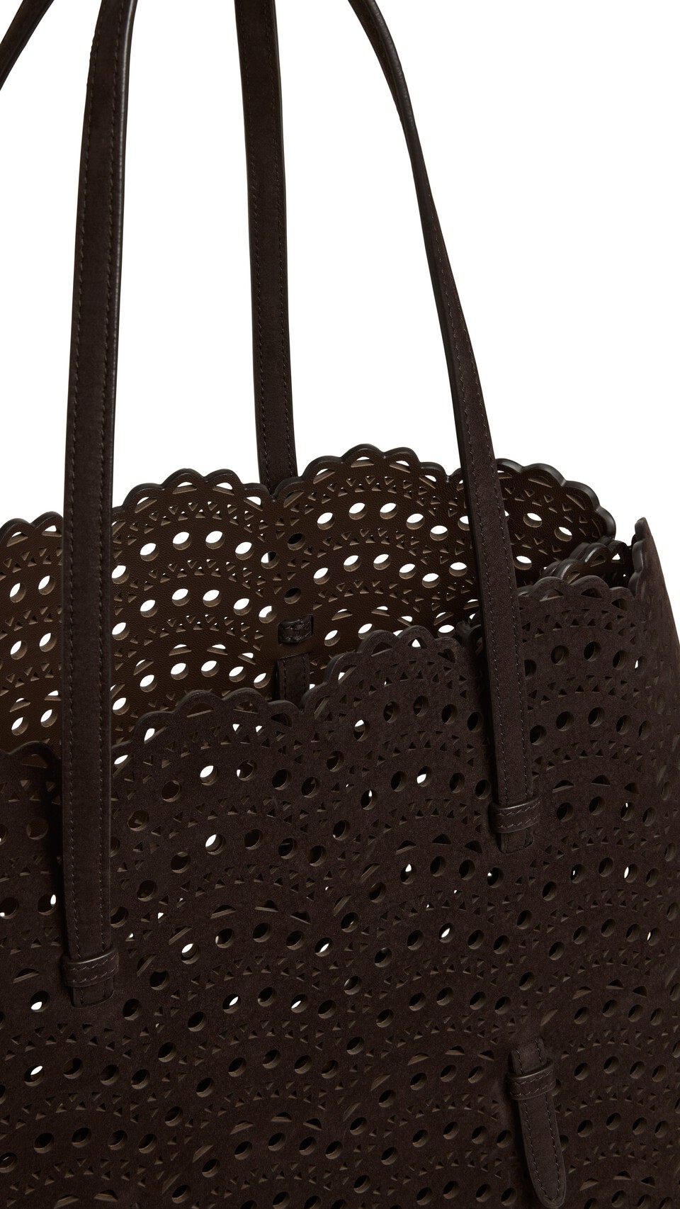 ALA&Iuml;A MINA 37 BAG IN PERFORATED VIENNE NUBUCK DARK BROWN - View 3