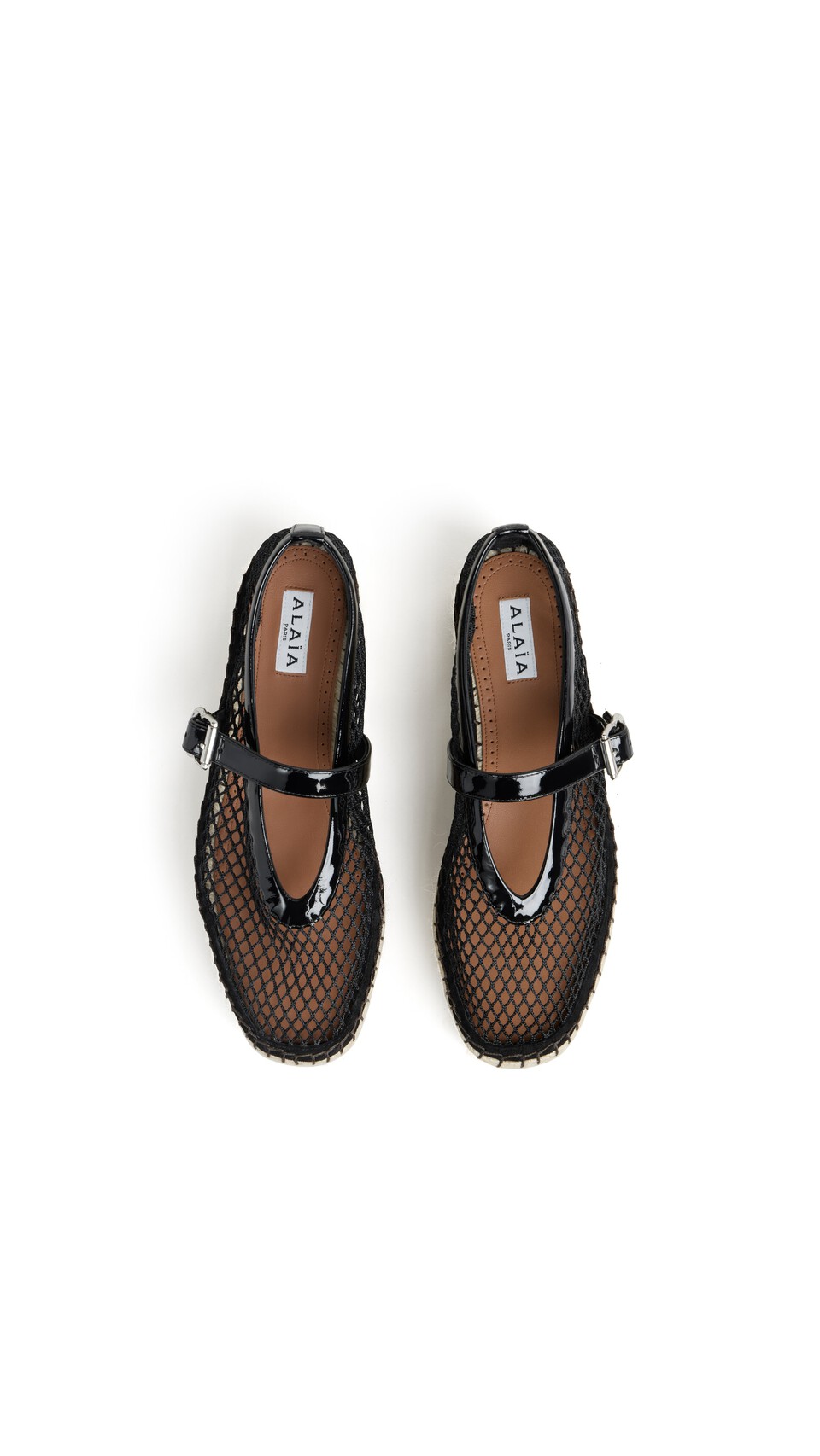 ALA&Iuml;A ESPADRILLES IN FISHNET AND PATENT LEATHER BLACK - View 4