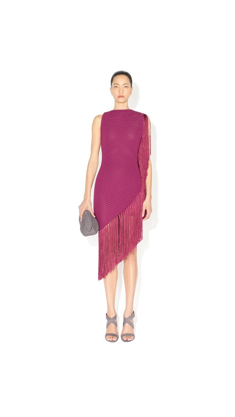 ALA&Iuml;A ASYMMETRIC FRINGED DRESS GARNET - View 2