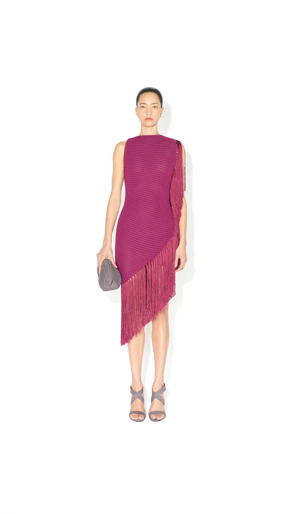 ALA&Iuml;A ASYMMETRIC FRINGED DRESS GARNET - View 2